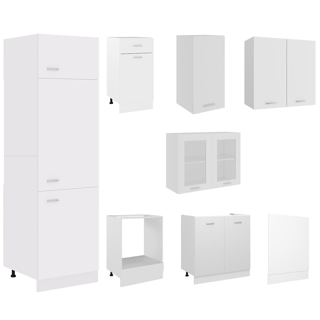 8 Piece Kitchen Cabinet Set Engineered Wood White