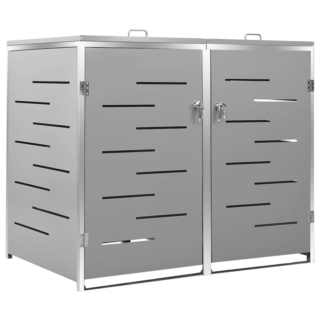 vidaXL Double Wheelie Bin Shed 138x77.5x115 cm Stainless Steel 2