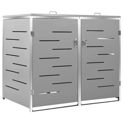 vidaXL Double Wheelie Bin Shed 138x77.5x115 cm Stainless Steel 2