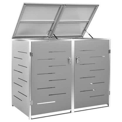 vidaXL Double Wheelie Bin Shed 138x77.5x115 cm Stainless Steel 4