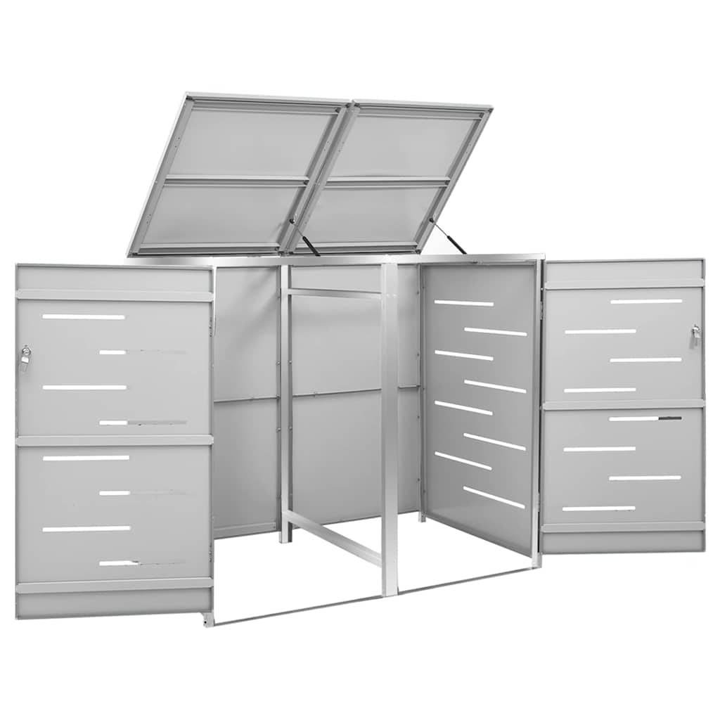 vidaXL Double Wheelie Bin Shed 138x77.5x115 cm Stainless Steel 5