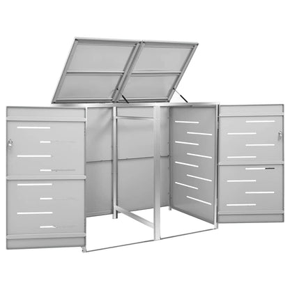 vidaXL Double Wheelie Bin Shed 138x77.5x115 cm Stainless Steel 5