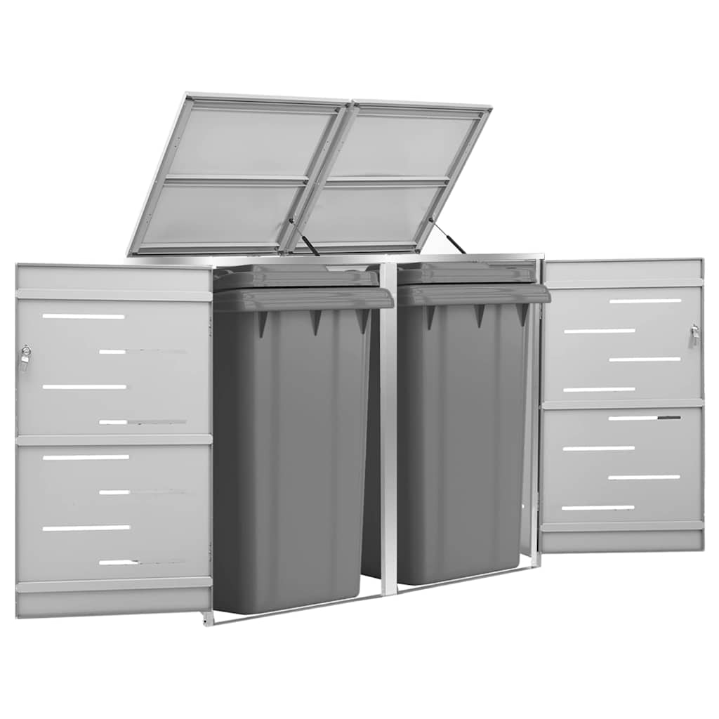 vidaXL Double Wheelie Bin Shed 138x77.5x115 cm Stainless Steel 1
