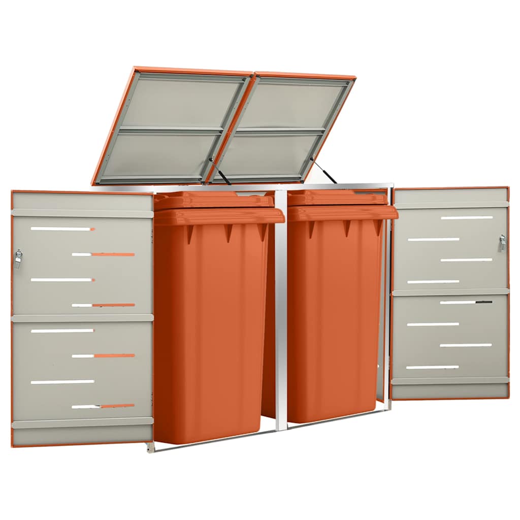 vidaXL Double Wheelie Bin Shed 138x77.5x115 cm Stainless Steel 1