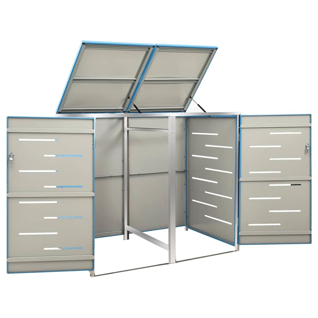 vidaXL Double Wheelie Bin Shed 138x77.5x115 cm Stainless Steel 4