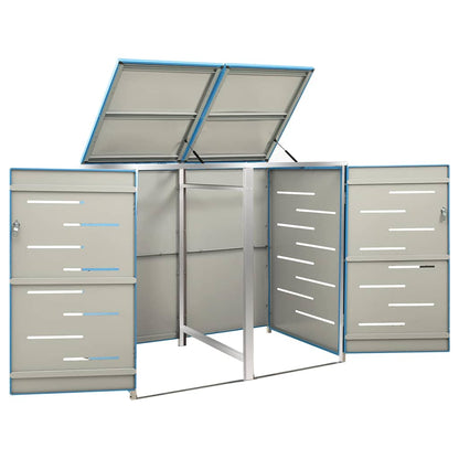 vidaXL Double Wheelie Bin Shed 138x77.5x115 cm Stainless Steel 4