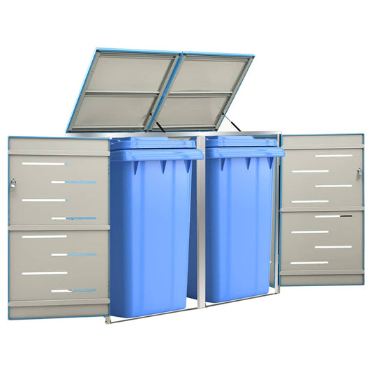 vidaXL Double Wheelie Bin Shed 138x77.5x115 cm Stainless Steel 1