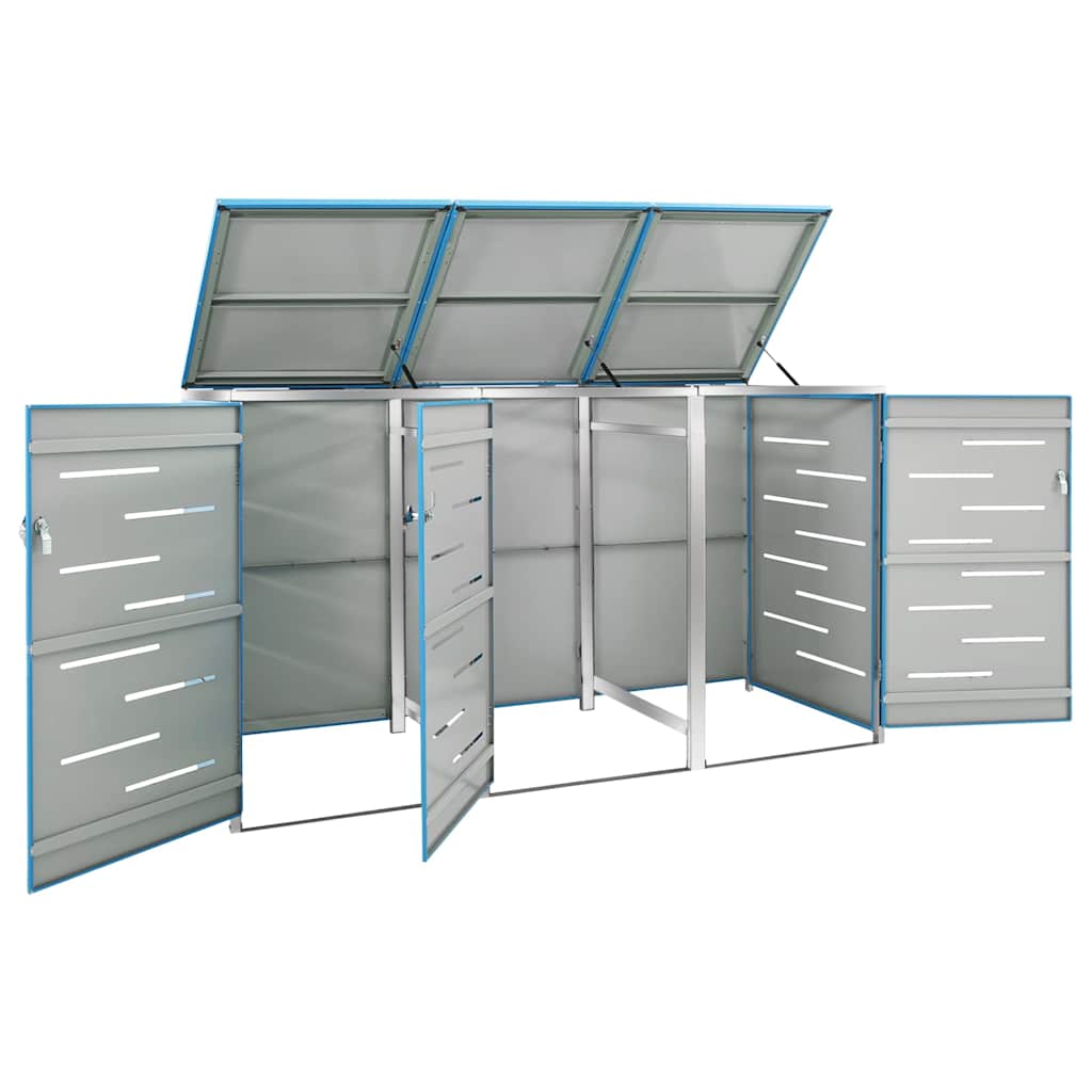 vidaXL Triple Wheelie Bin Shed 207x77.5x115 cm Stainless Steel 3