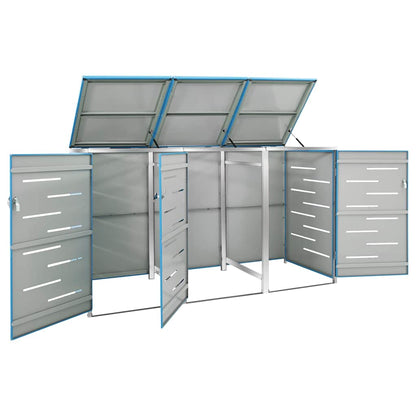 vidaXL Triple Wheelie Bin Shed 207x77.5x115 cm Stainless Steel 3