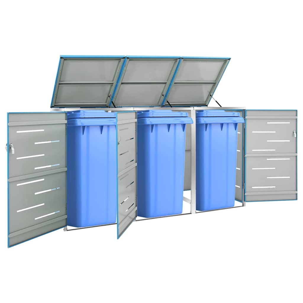 vidaXL Triple Wheelie Bin Shed 207x77.5x115 cm Stainless Steel 1