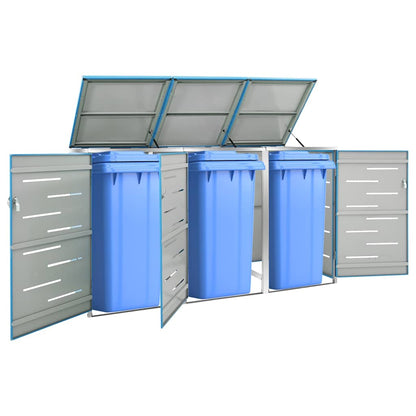 vidaXL Triple Wheelie Bin Shed 207x77.5x115 cm Stainless Steel 1