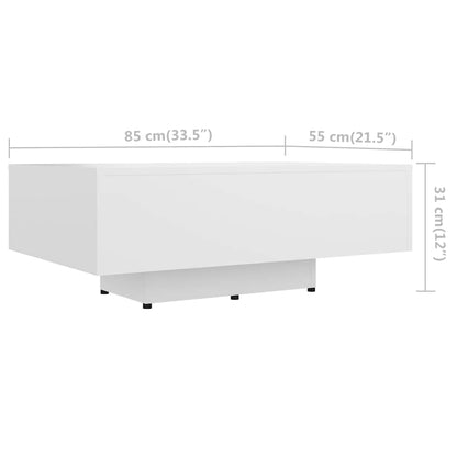Coffee Table Engineered Wood Depth 55 cm White 85 cm