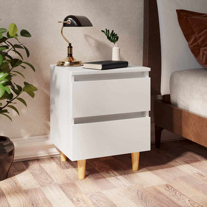 Bed Cabinet with Solid Pinewood Legs 40x35x50 cm White 2