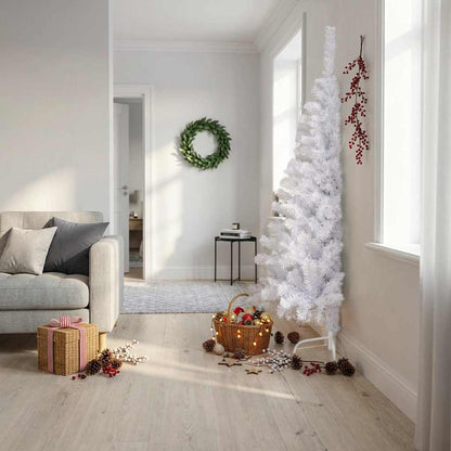 Artificial Half Christmas Tree with Stand PVC 210 cm White