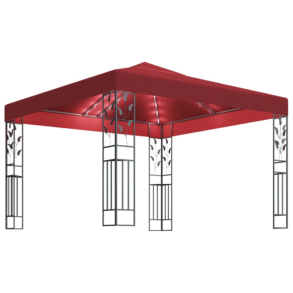 vidaXL Gazebo with LED String Lights 3x3 m Wine Red 2