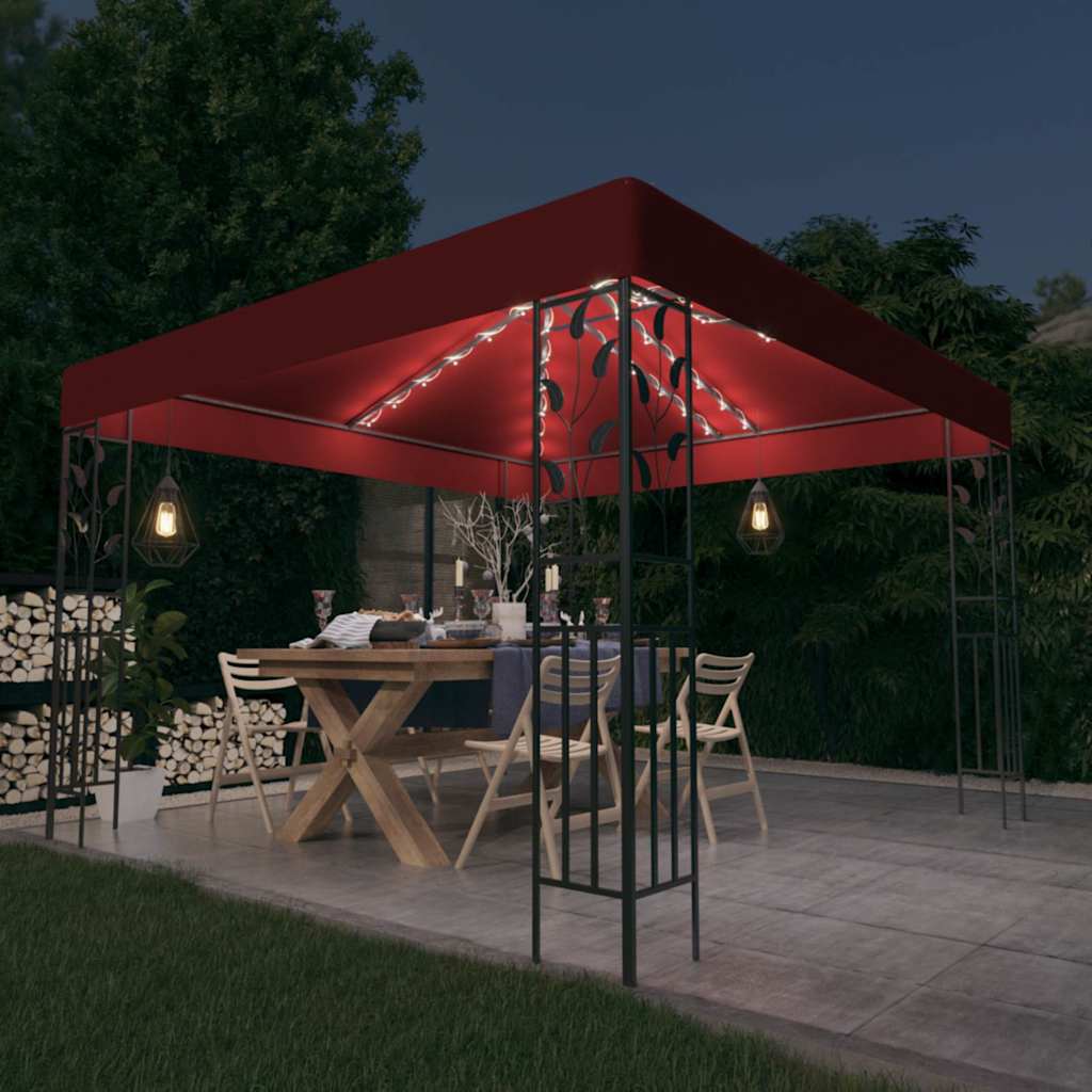 vidaXL Gazebo with LED String Lights 3x3 m Wine Red 1