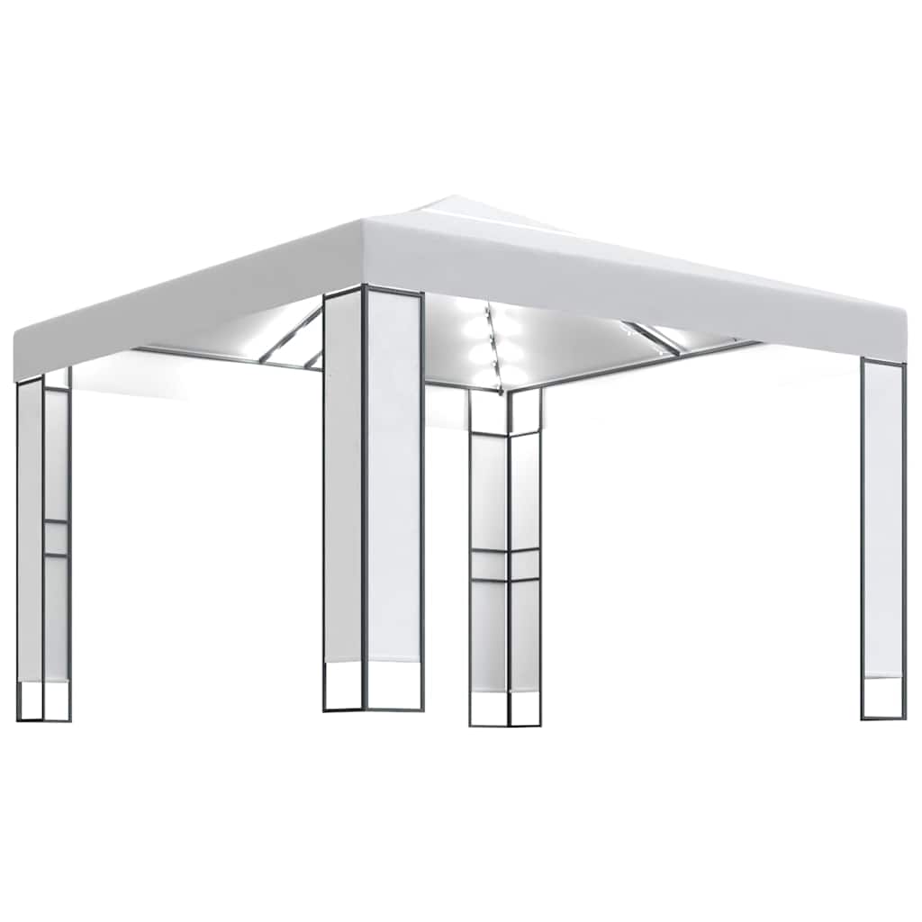vidaXL Gazebo with Double Roof&LED String Lights 3x3 m White 2