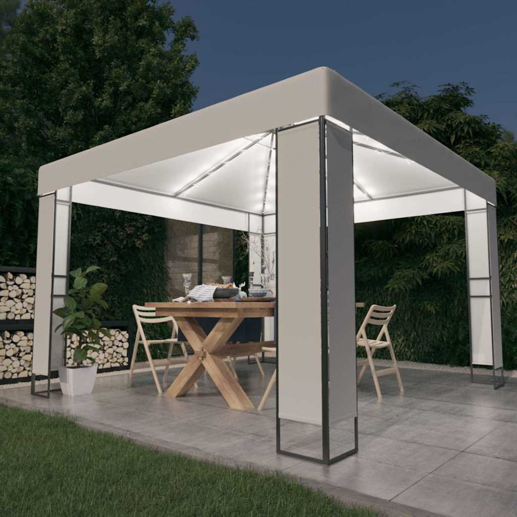 vidaXL Gazebo with Double Roof&LED String Lights 3x3 m White 1