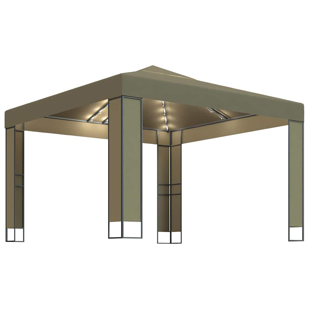 vidaXL Gazebo with Double Roof&LED String Lights 3x3x2,7 m Taupe 2