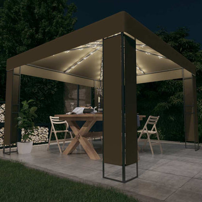 vidaXL Gazebo with Double Roof&LED String Lights 3x3x2,7 m Taupe 1
