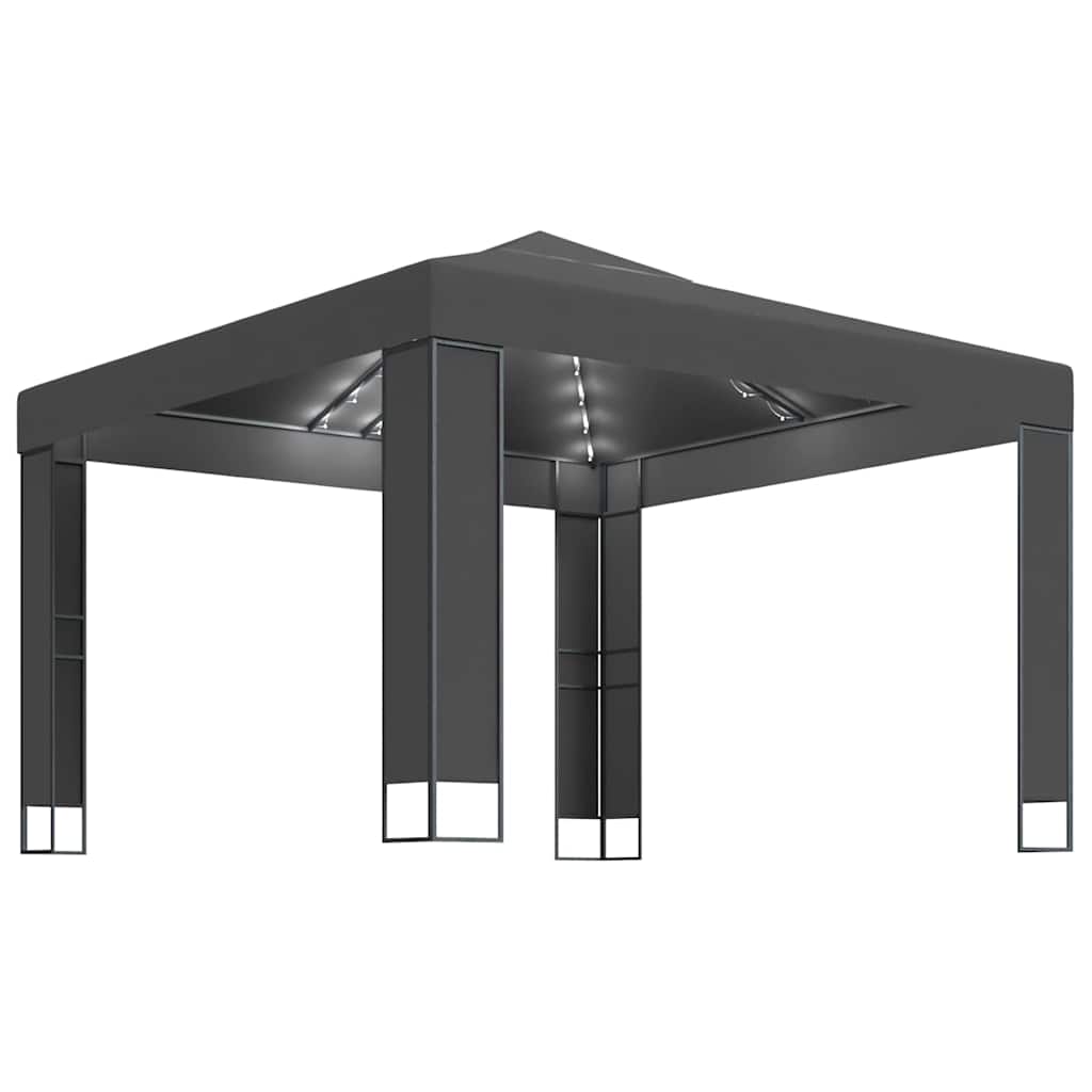 vidaXL Gazebo with Double Roof&LED String Lights 3x3 m Anthracite 2