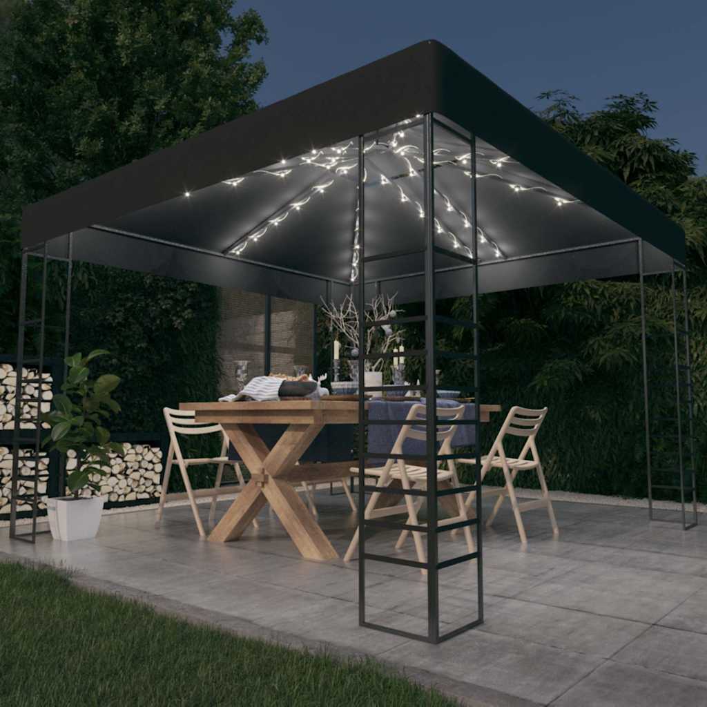 vidaXL Garden Marquee with LED String Lights 3x3 m Anthracite 1