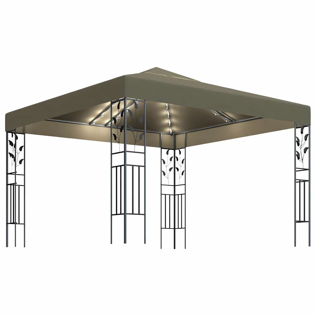 vidaXL Gazebo with LED String Lights 3x3 m Taupe 2