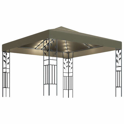 vidaXL Gazebo with LED String Lights 3x3 m Taupe 2