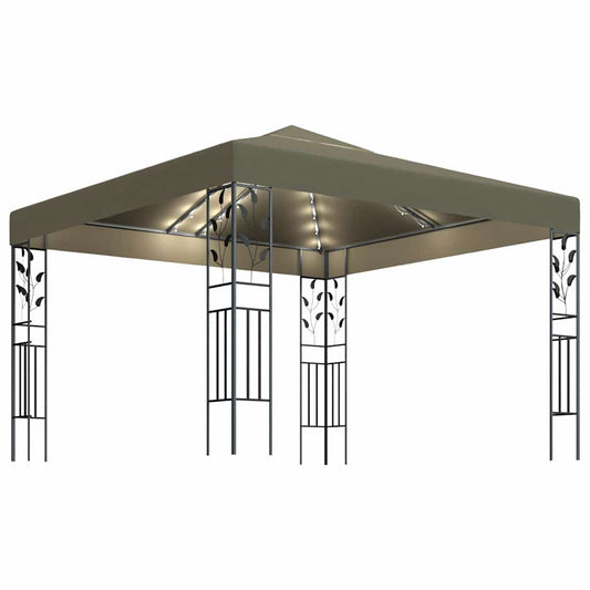 vidaXL Gazebo with LED String Lights 3x3 m Taupe 2