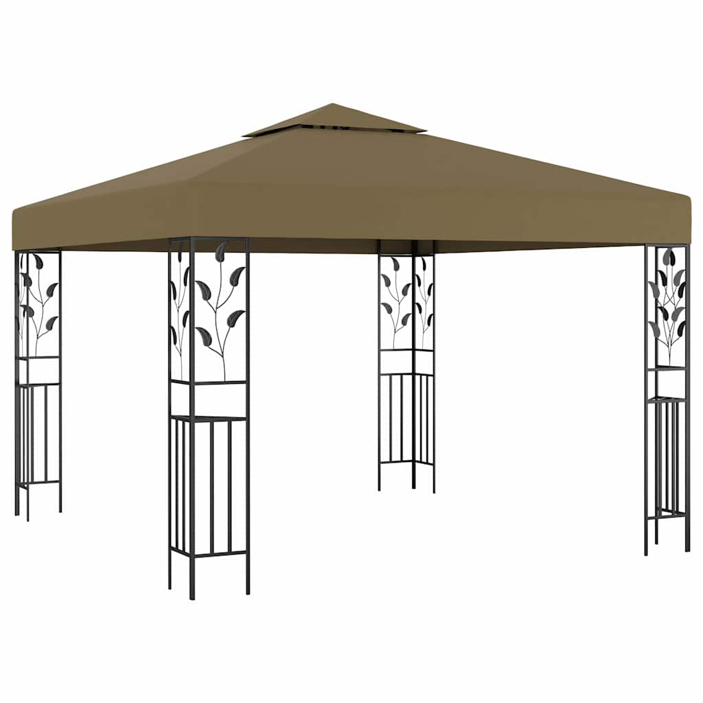 vidaXL Gazebo with LED String Lights 3x3 m Taupe 3