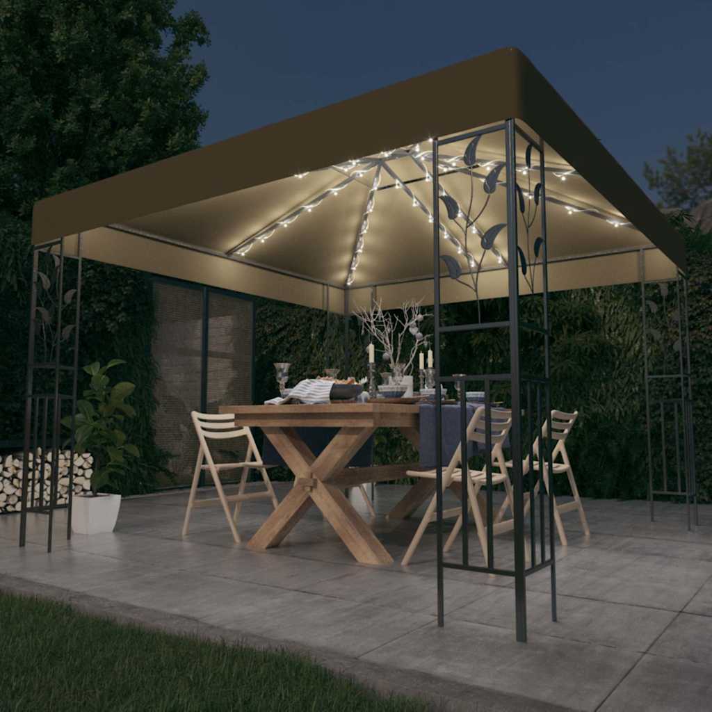 vidaXL Gazebo with LED String Lights 3x3 m Taupe 1