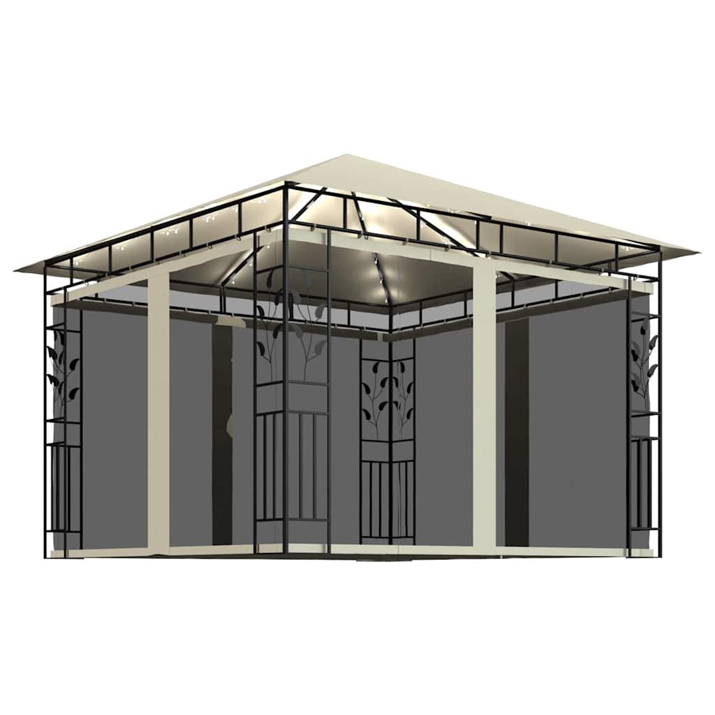 vidaXL Gazebo with Mosquito Net&LED String Lights 3x3x2,73 m Cream 2