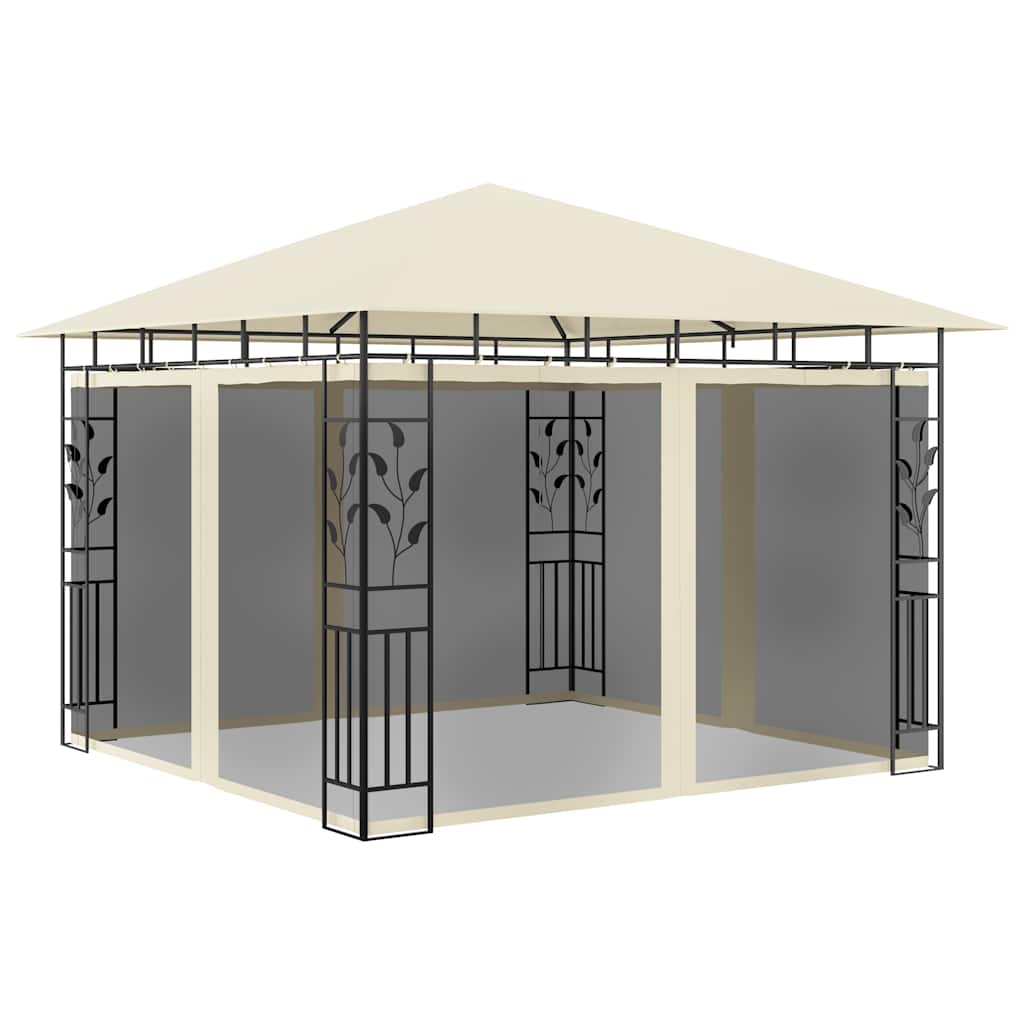 vidaXL Gazebo with Mosquito Net&LED String Lights 3x3x2,73 m Cream 3