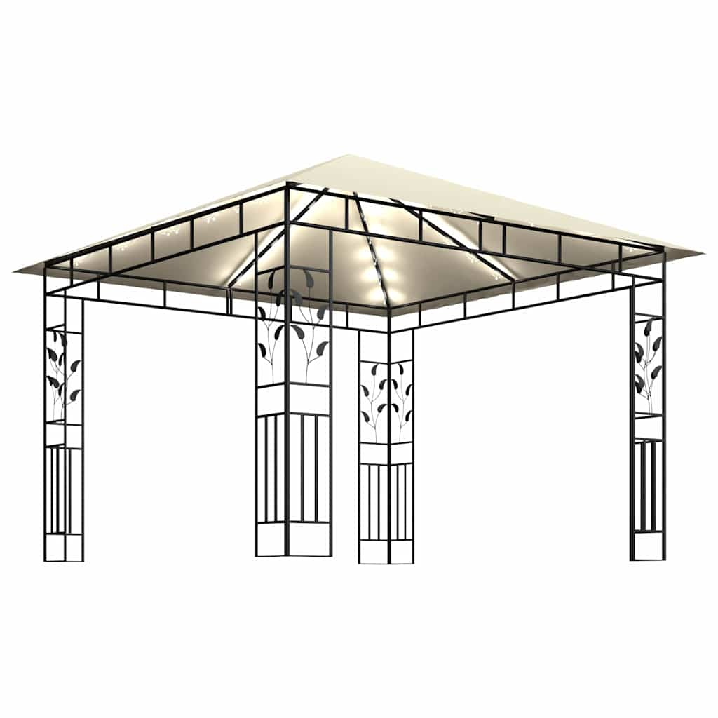 vidaXL Gazebo with Mosquito Net&LED String Lights 3x3x2,73 m Cream 4