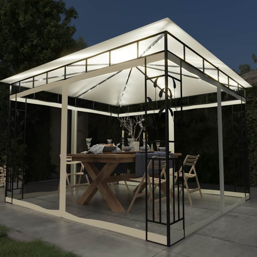 vidaXL Gazebo with Mosquito Net&LED String Lights 3x3x2,73 m Cream 1
