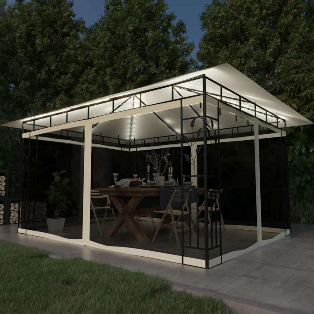 vidaXL Gazebo with Mosquito Net&LED String Lights 3x3x2.73 m