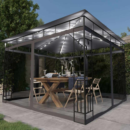 vidaXL Gazebo with Mosquito Net&LED String Lights 3x3x2.73 m