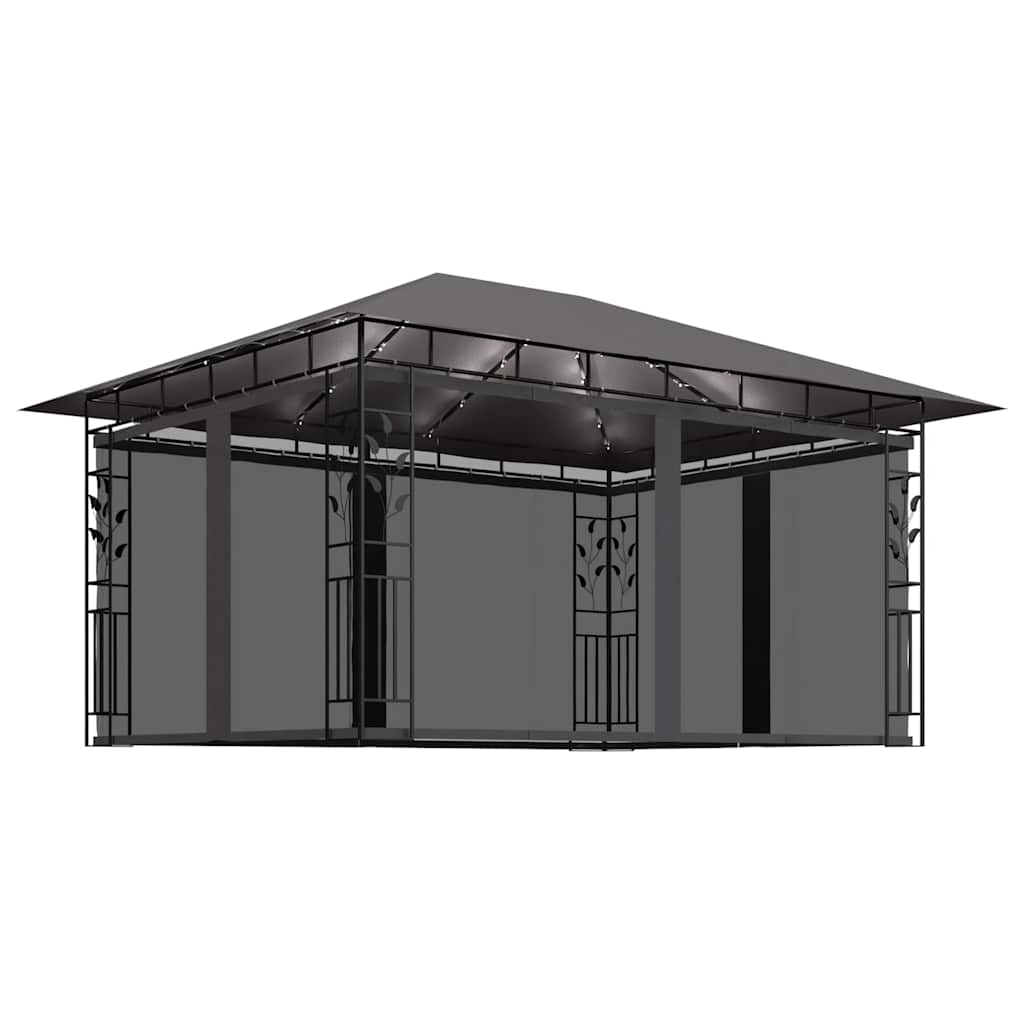 vidaXL Gazebo with Mosquito Net&LED String Lights 4x3x2,73m Anthracite 2
