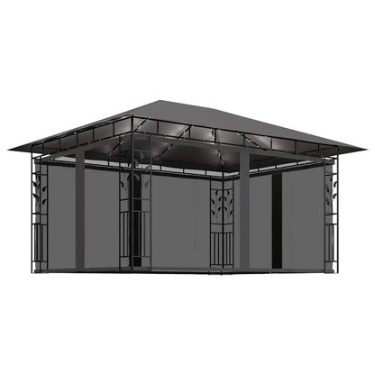 vidaXL Gazebo with Mosquito Net&LED String Lights 4x3x2,73m Anthracite 2