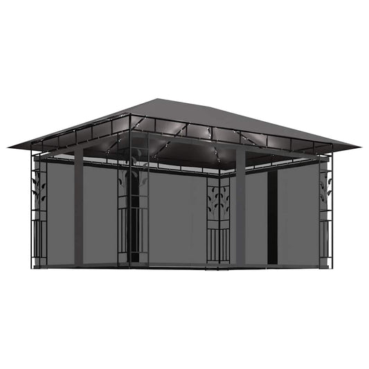 Gazebo with Mosquito Net&LED String Lights 3x3x2,73 m Anthracite 4 x 3 x 2.73 m