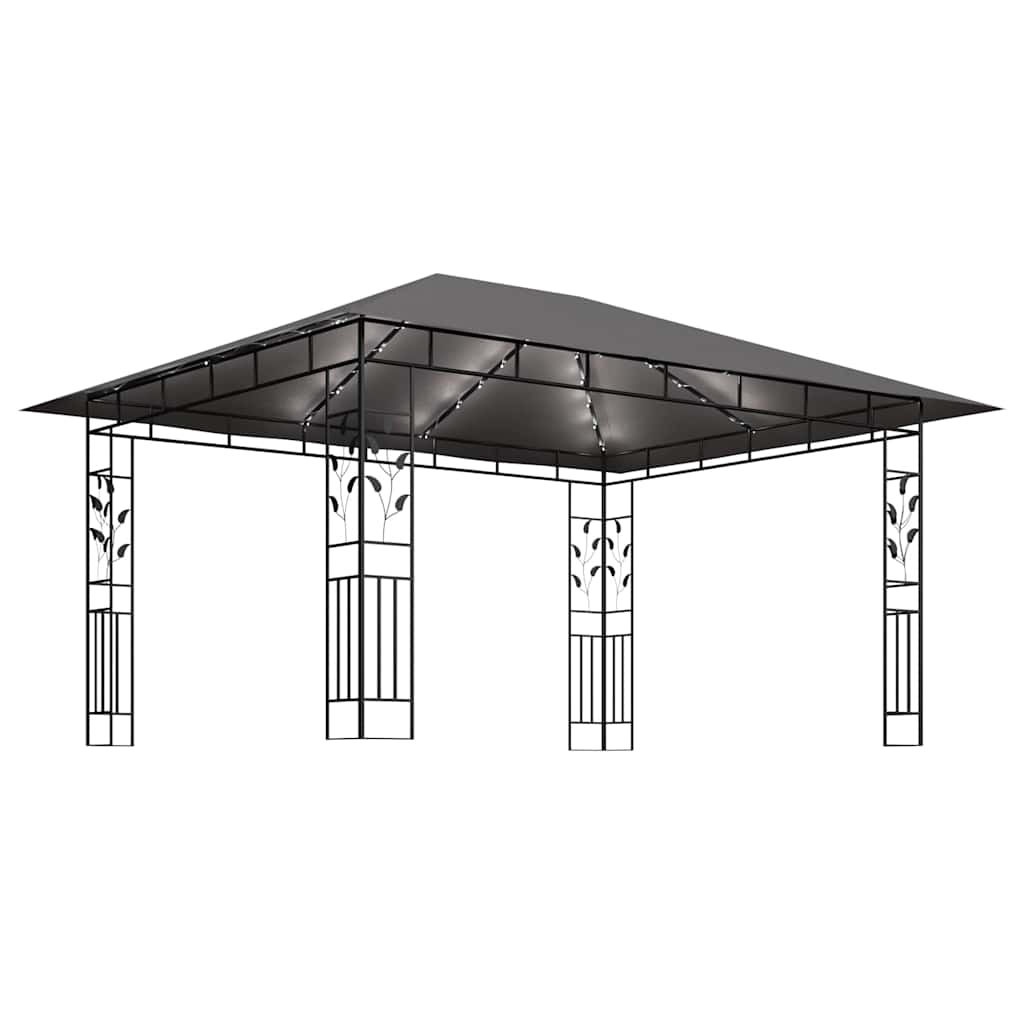 vidaXL Gazebo with Mosquito Net&LED String Lights 4x3x2,73m Anthracite 4