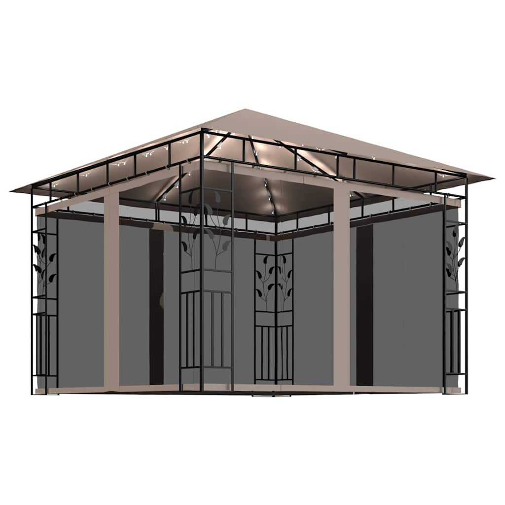 vidaXL Gazebo with Mosquito Net&LED String Lights 3x3x2,73 m Taupe 2