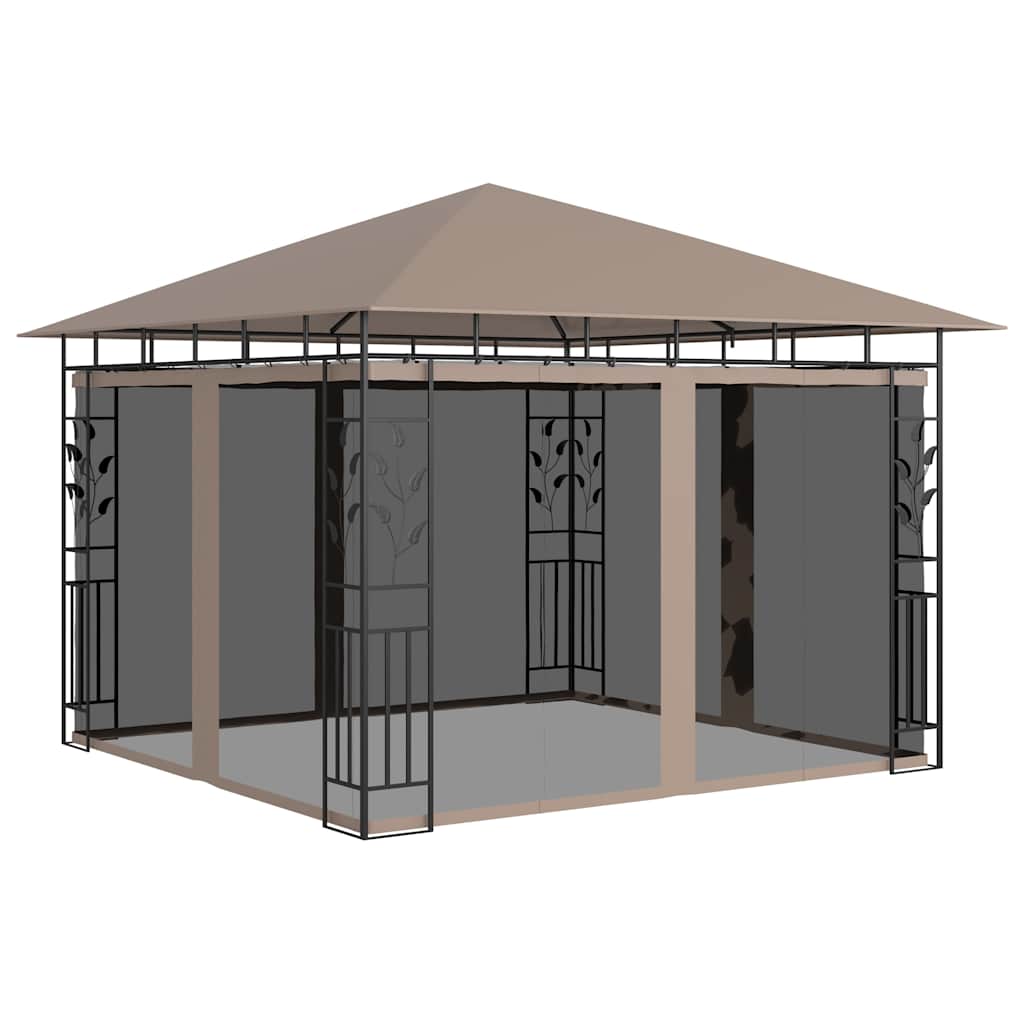 vidaXL Gazebo with Mosquito Net&LED String Lights 3x3x2,73 m Taupe 3