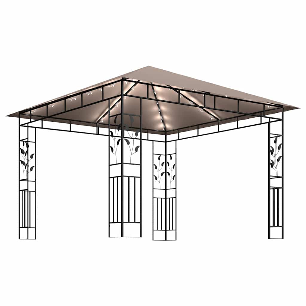 vidaXL Gazebo with Mosquito Net&LED String Lights 3x3x2,73 m Taupe 4