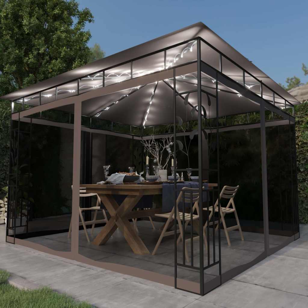 vidaXL Gazebo with Mosquito Net&LED String Lights 3x3x2,73 m Taupe 1
