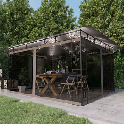 vidaXL Gazebo with Mosquito Net&LED String Lights 3x3x2.73 m