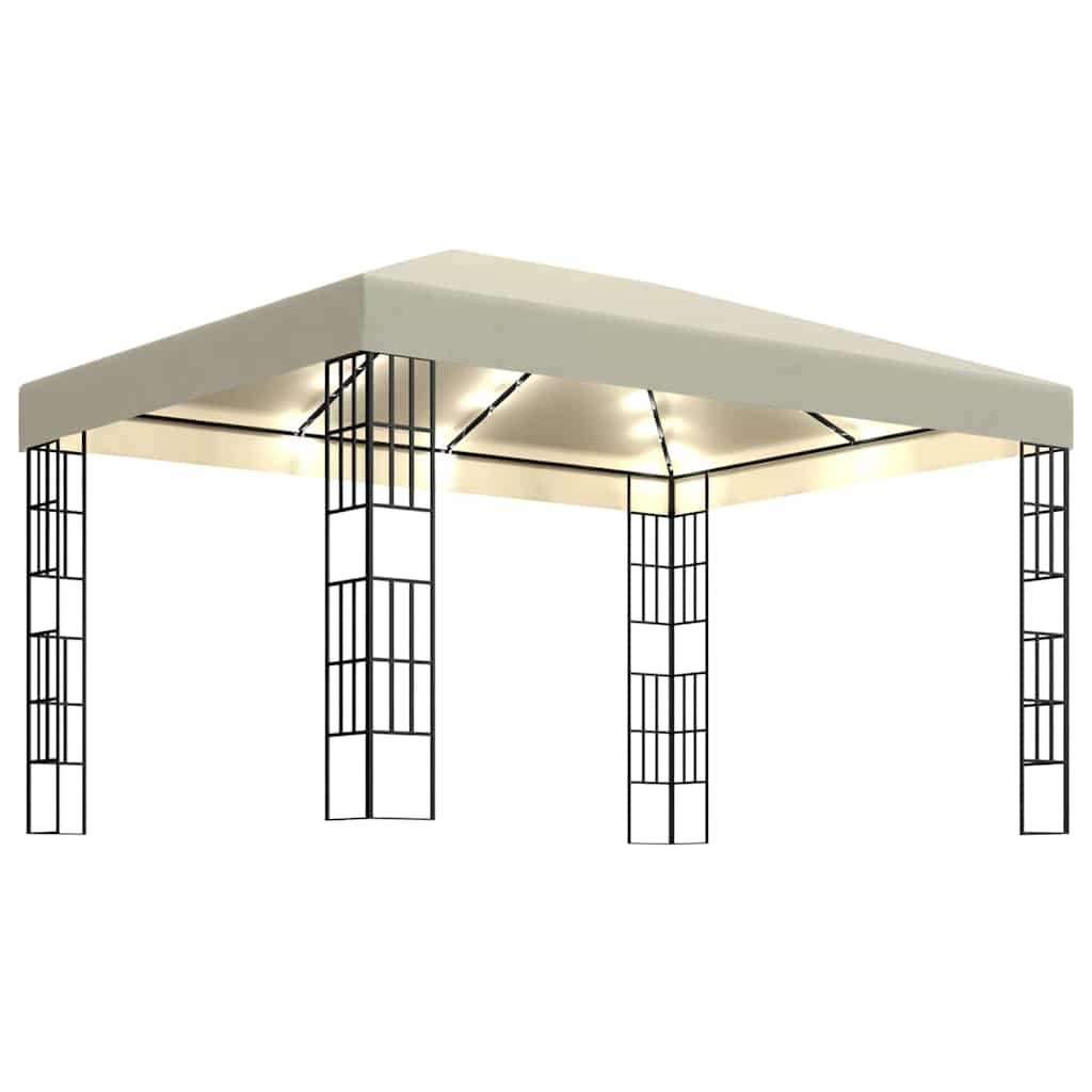 vidaXL Gazebo with LED String Lights 3x4 m Cream 2