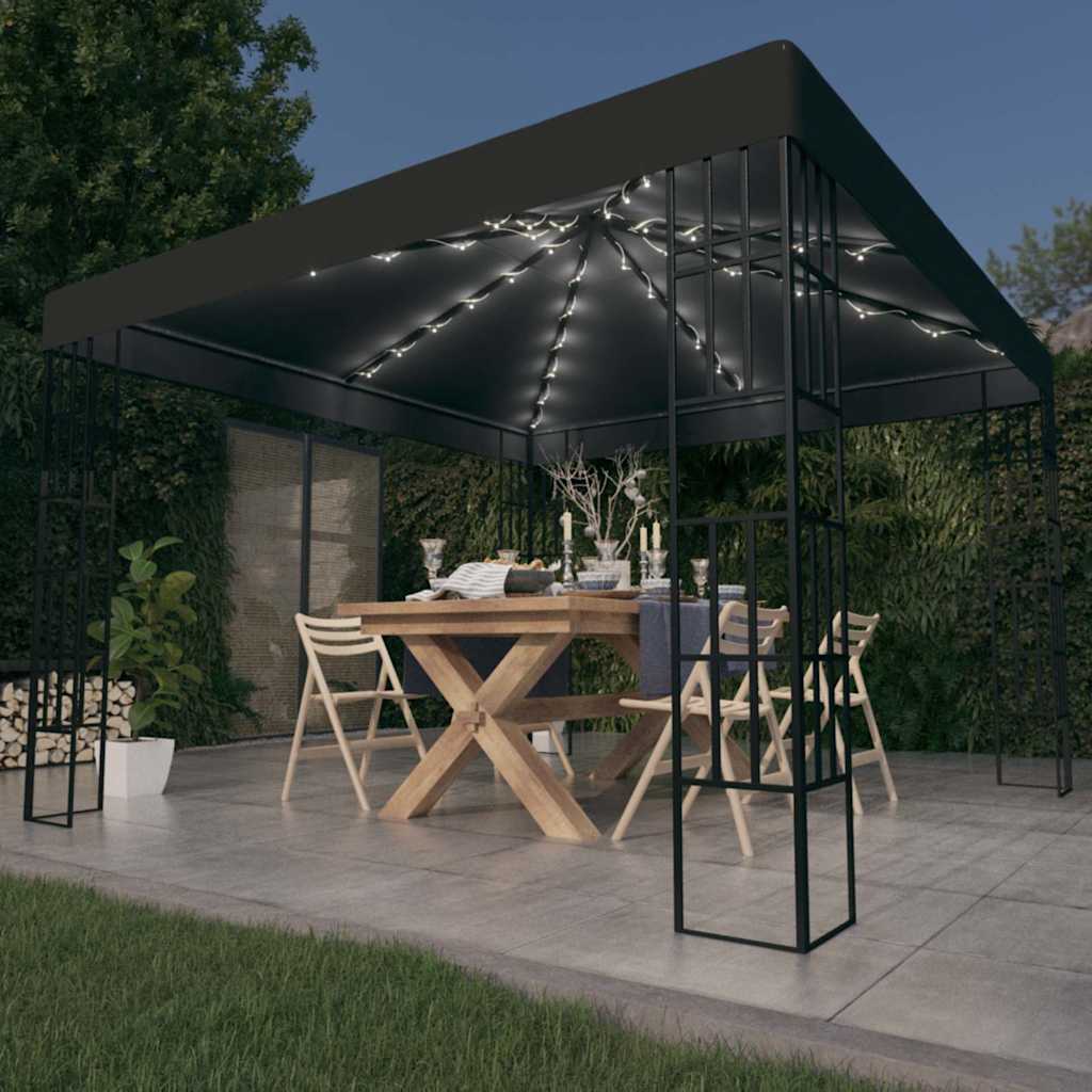 vidaXL Gazebo with LED String Lights 3x3 m Anthracite 1