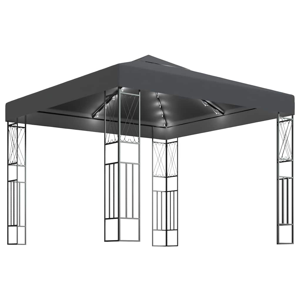 vidaXL Gazebo with LED String Lights 3x3 m Anthracite Fabric 2