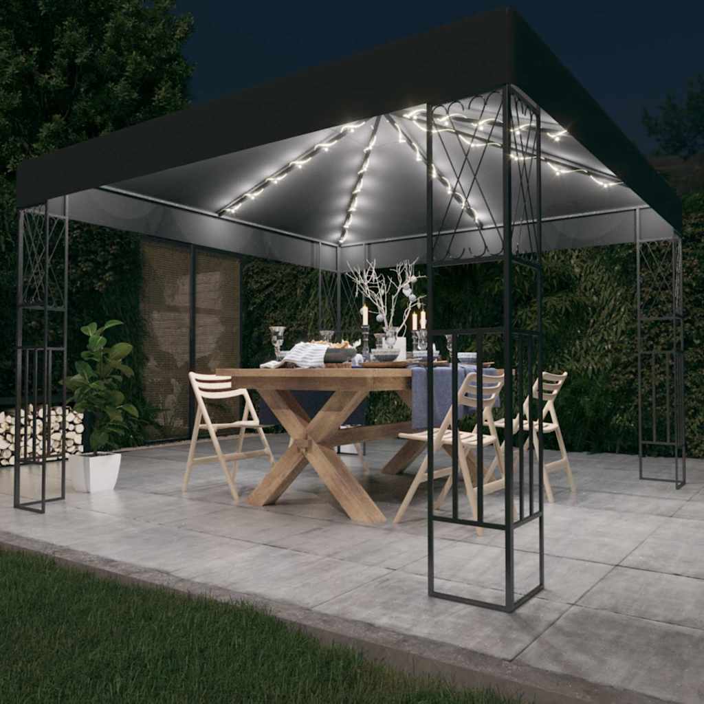 vidaXL Gazebo with LED String Lights 3x3 m Anthracite Fabric 1